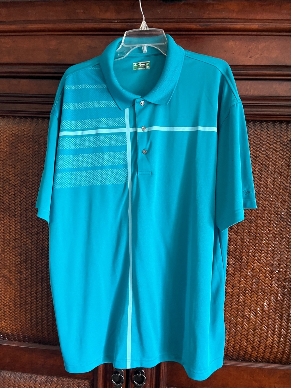 Hogan Teal Short-Sleeve Polo with Subtle Stripe Detail